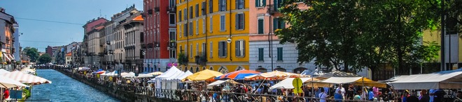 The Naviglio Grande neighbourhood in Milan, a popular Trenitalia destination