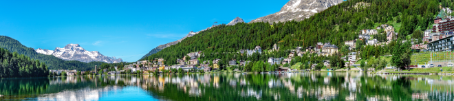 A lakeside view of St. Moritz, a Bernina Express destination